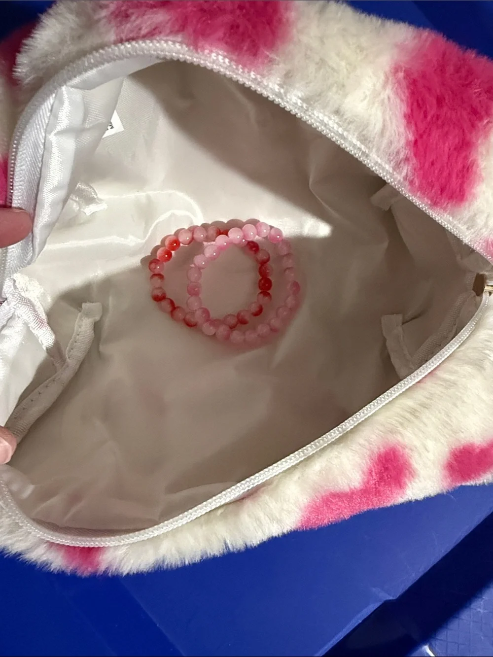 Pink & White Plush Cosmetic Bag